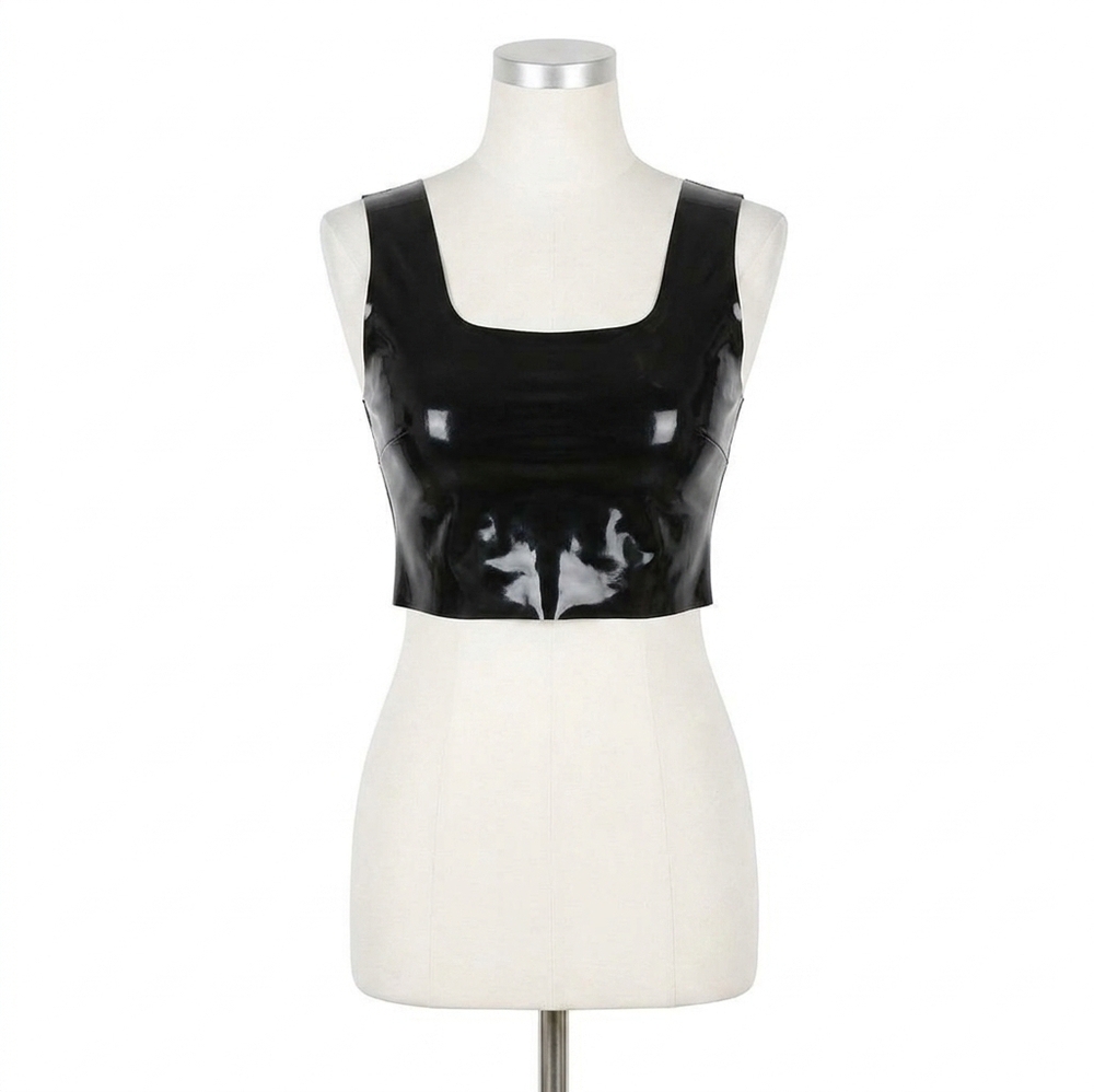 NEW COMMANDO faux patent leather crop top in black